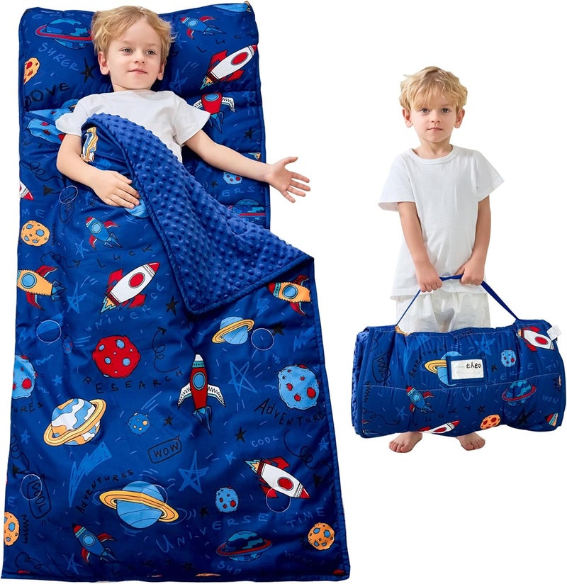 lasoftan Toddler Nap Mat with Pillow and Blanket, Extra Large Rolled Napping Mats,Slumber Bags for Boys Girls,Kids Sleeping Bag for Daycare, Preschool Travel Camping - Image 1
